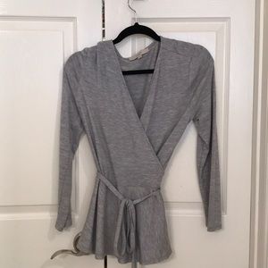 Gray wrap around peplum top